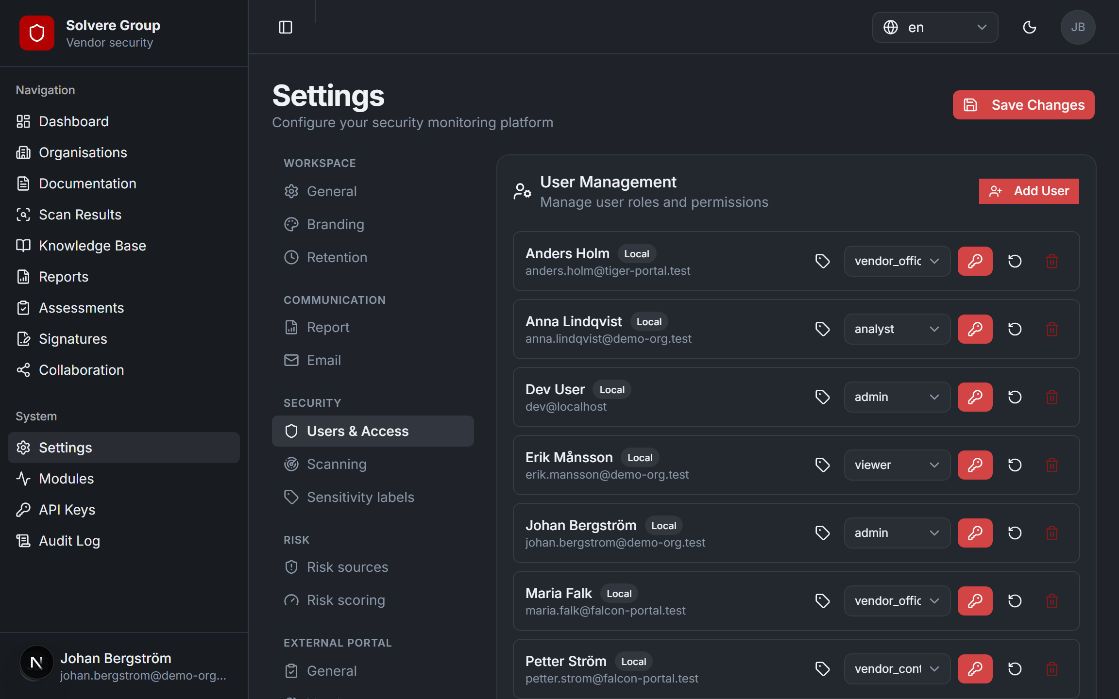 Access settings